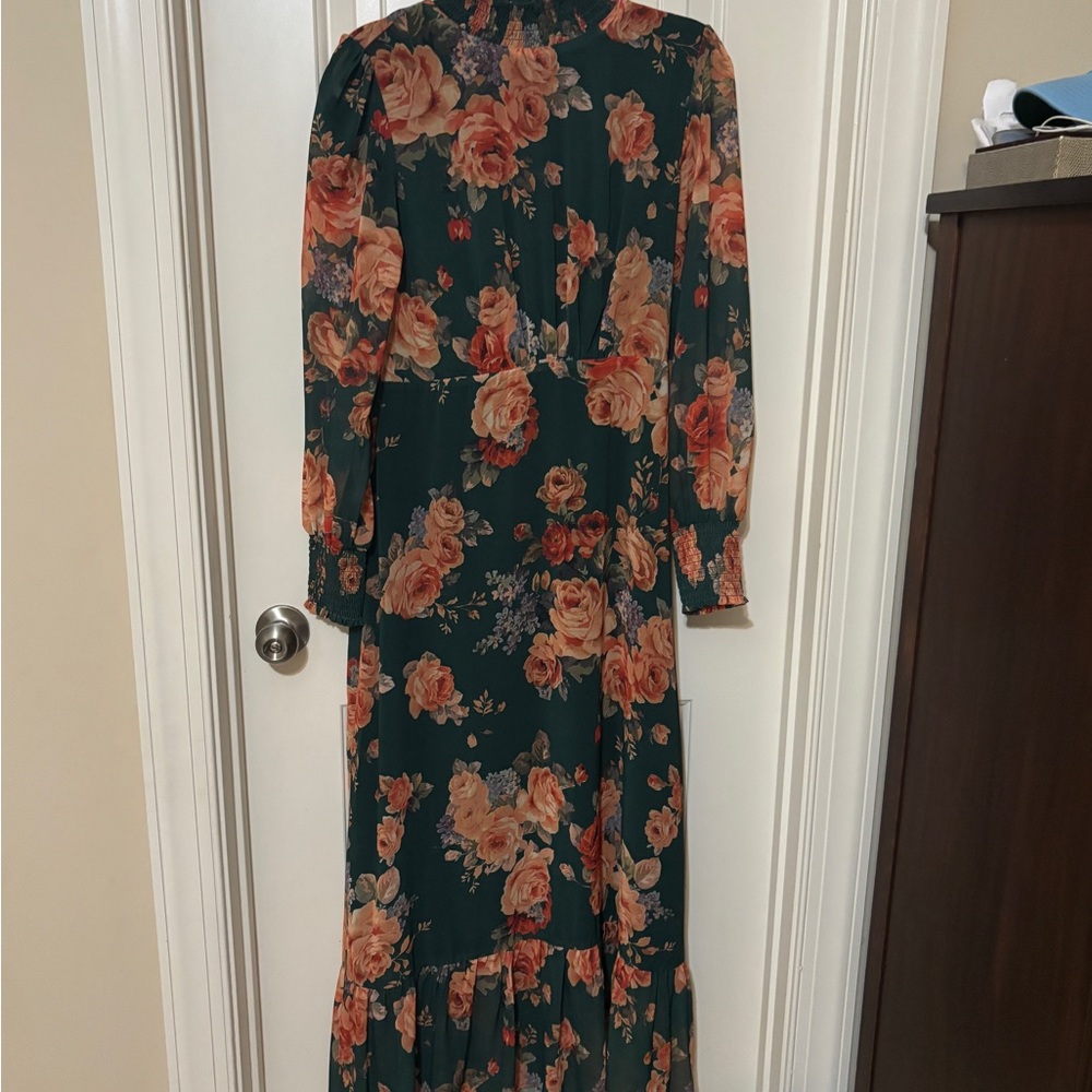 Baltic Born Dark Green Floral Long Sleeve Dress